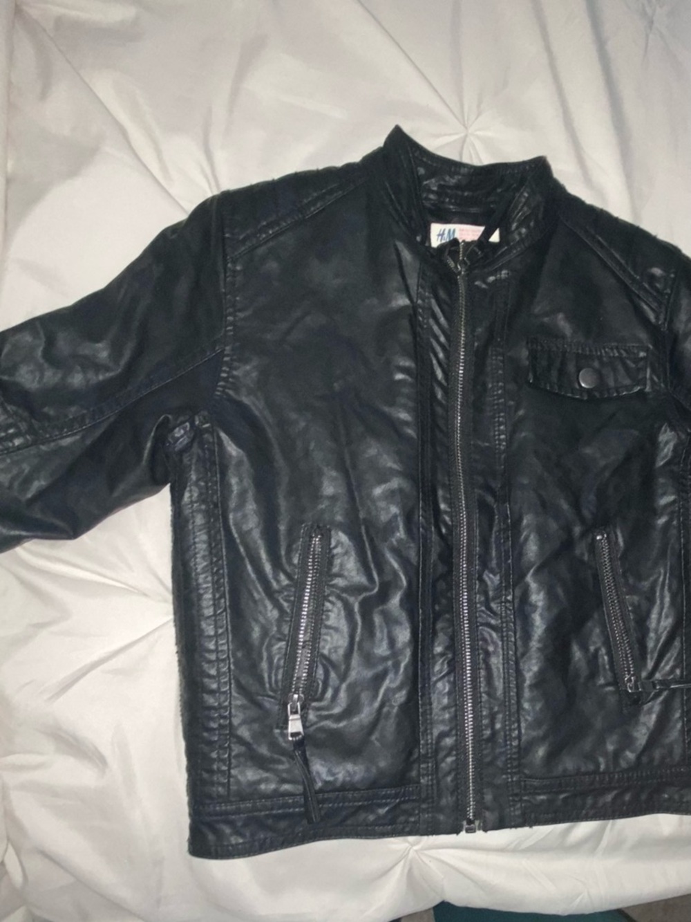 H&M Black Faux Leather Bomber Jacket